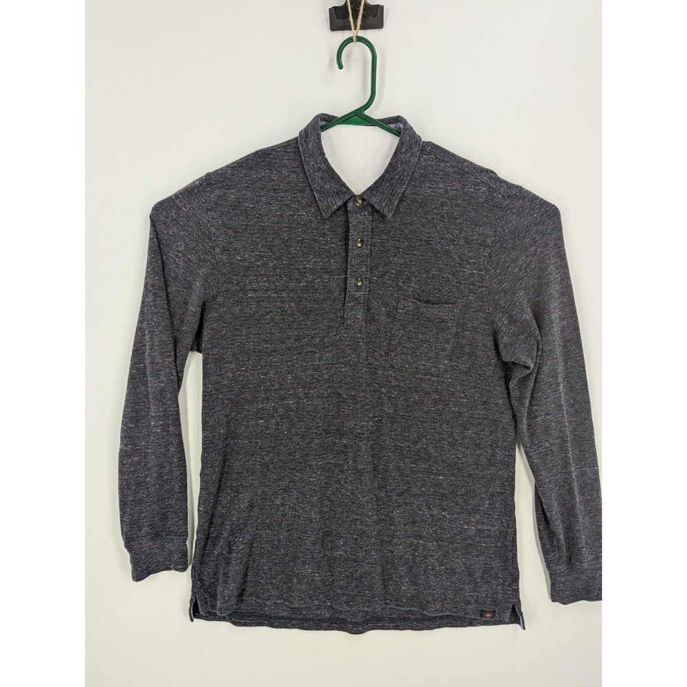 Faherty Brand Men's Blue Striped Long Sleeve Organic Cotton Polo Shirt, Large
